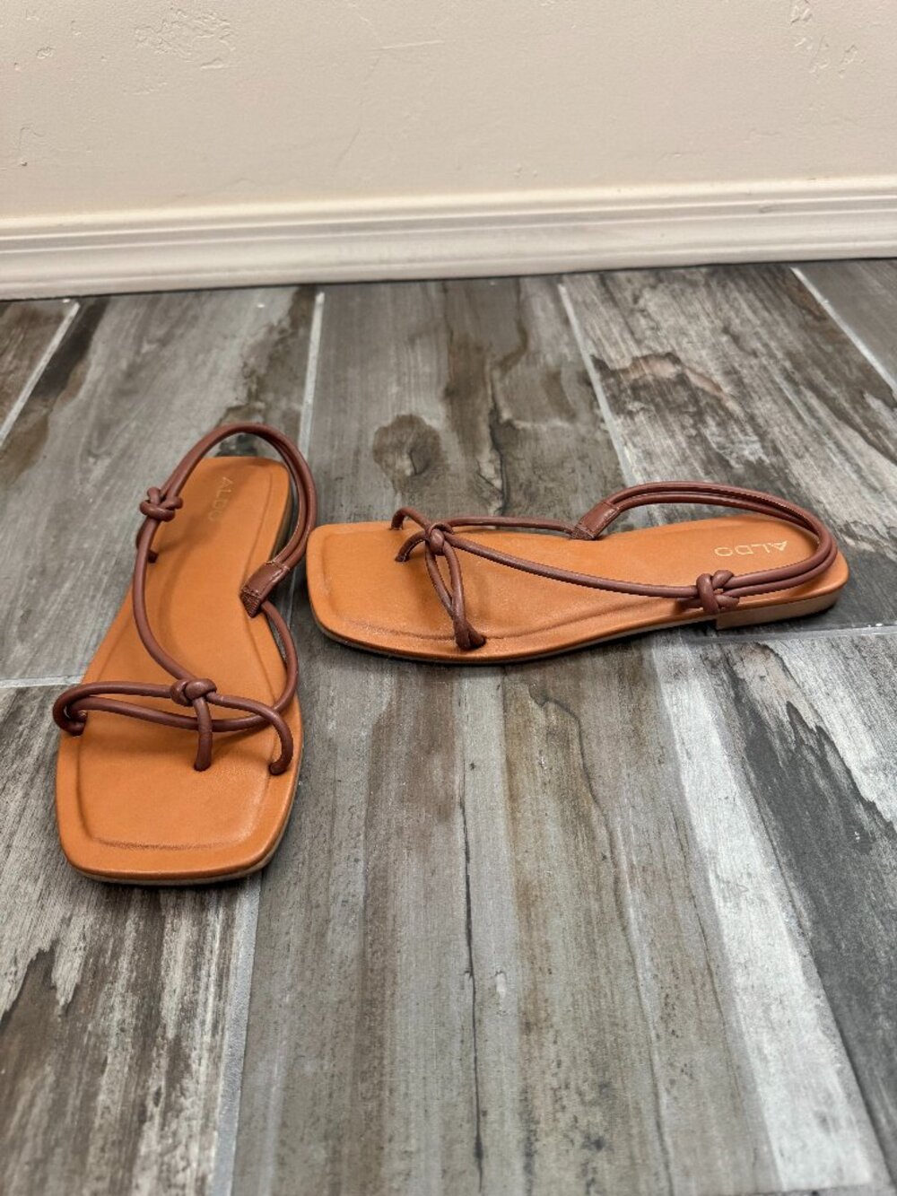 Aldo Tan/Brown Strappy Square-Toe Sandal
